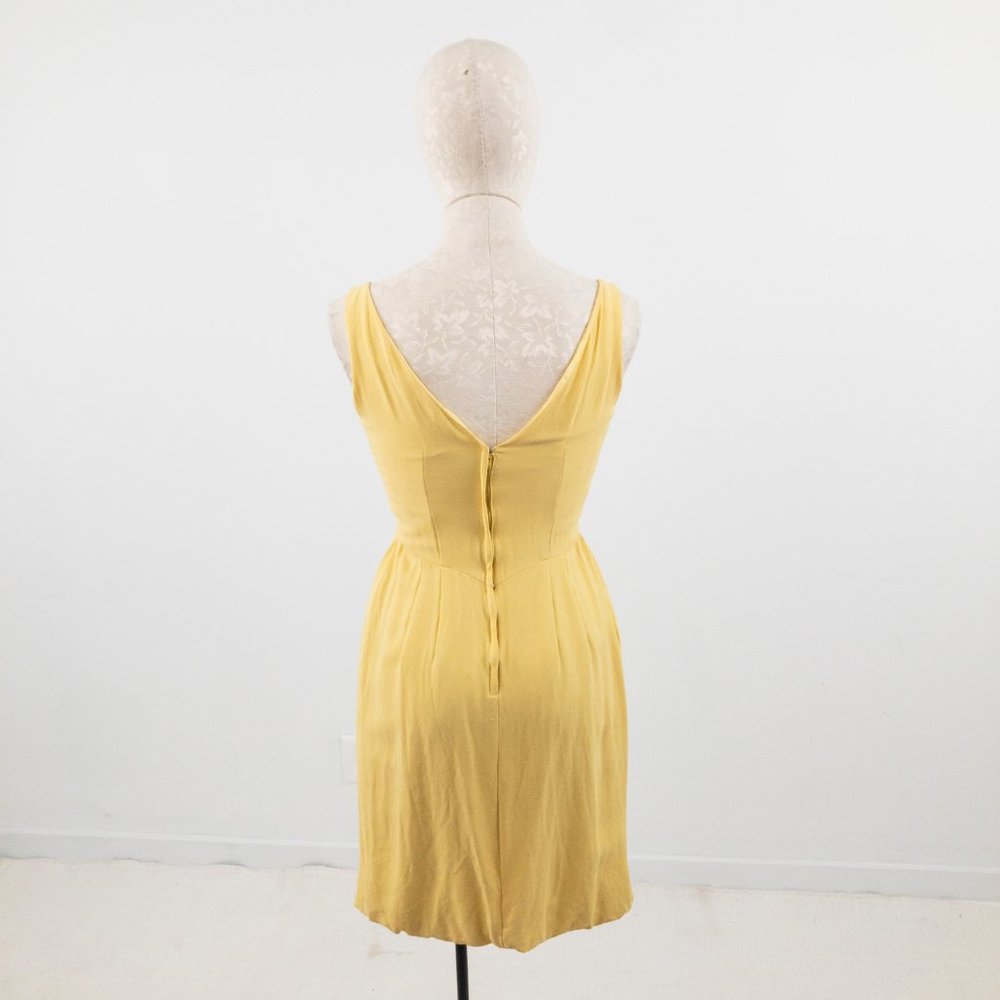 Vintage 60s V Neck Bow Front Mini Dress Yellow - Picture 8 of 9